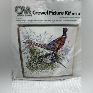Vintage 1977 crewel embroidery kit Pheasant Family craft wool linen cotton bird